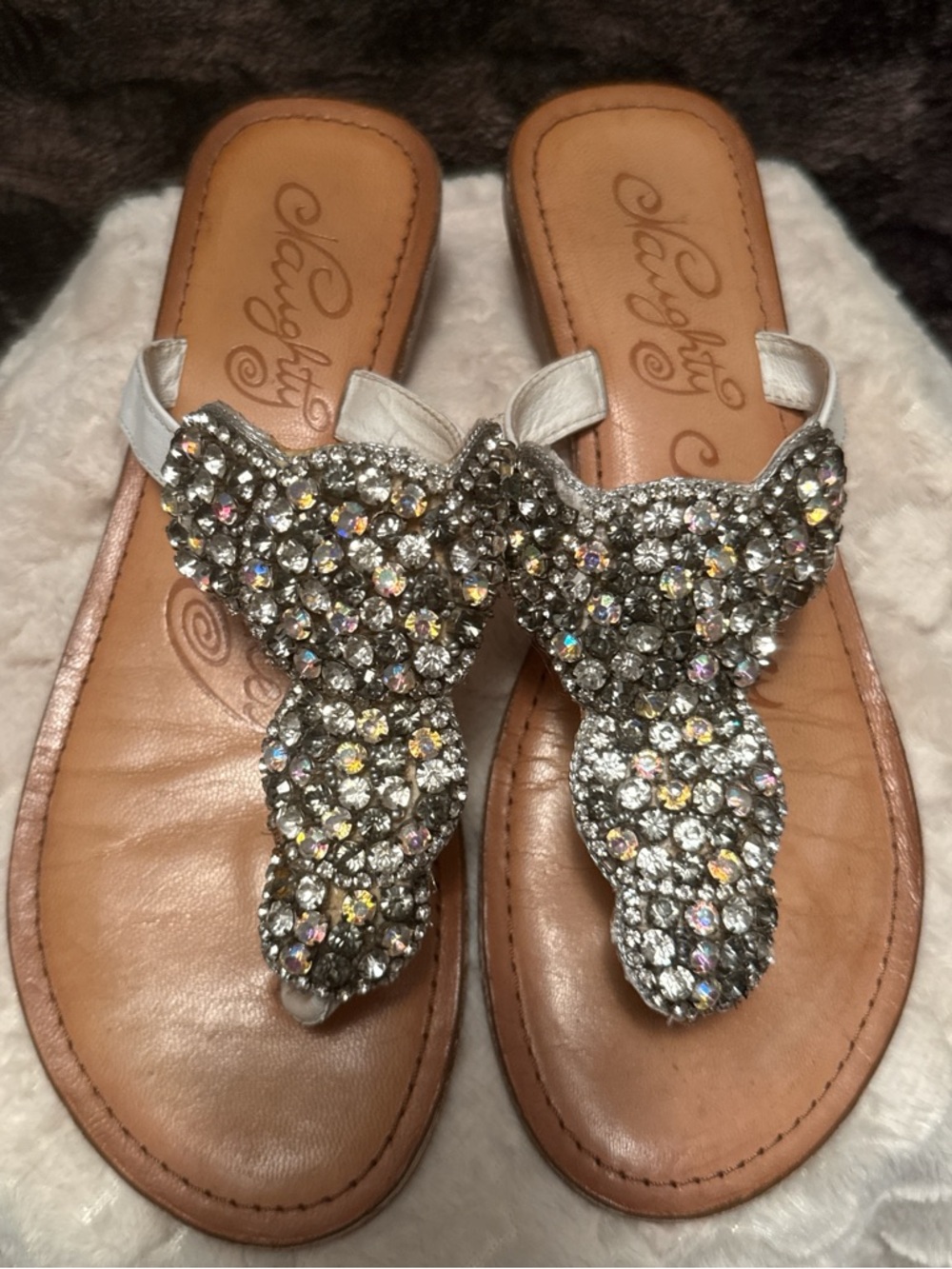 naughty monkey White Crystal Rhinestone Thong Sandals